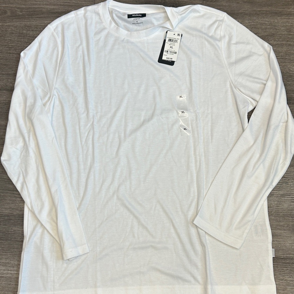 Alfani Mens Stretch Long Sleeve Crewneck T-Shirt White XL 100166107MN